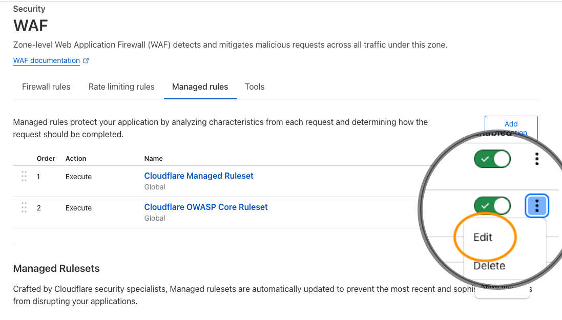 Use the dashboard · Cloudflare Web Application Firewall (WAF) docs